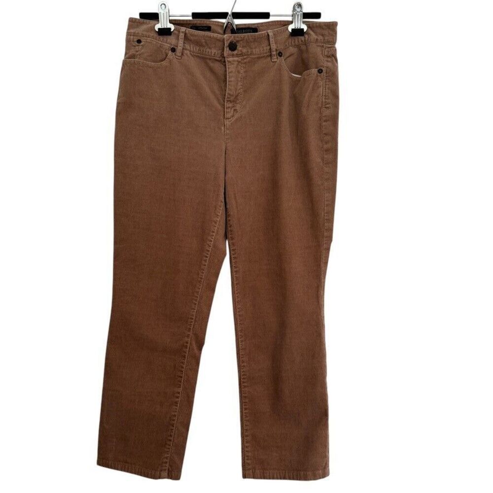 Talbots Womens 10 Petite Straight Leg Corduroy Pants Brown khaki Mid Rise Casual